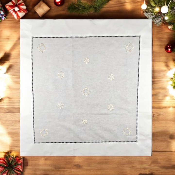  Christmas square table cloth - Snowflake embroidery (size 90cm)